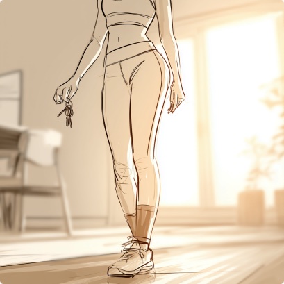Storyboard sketch: She grabs the keys with the Icon fob, apartment details.
