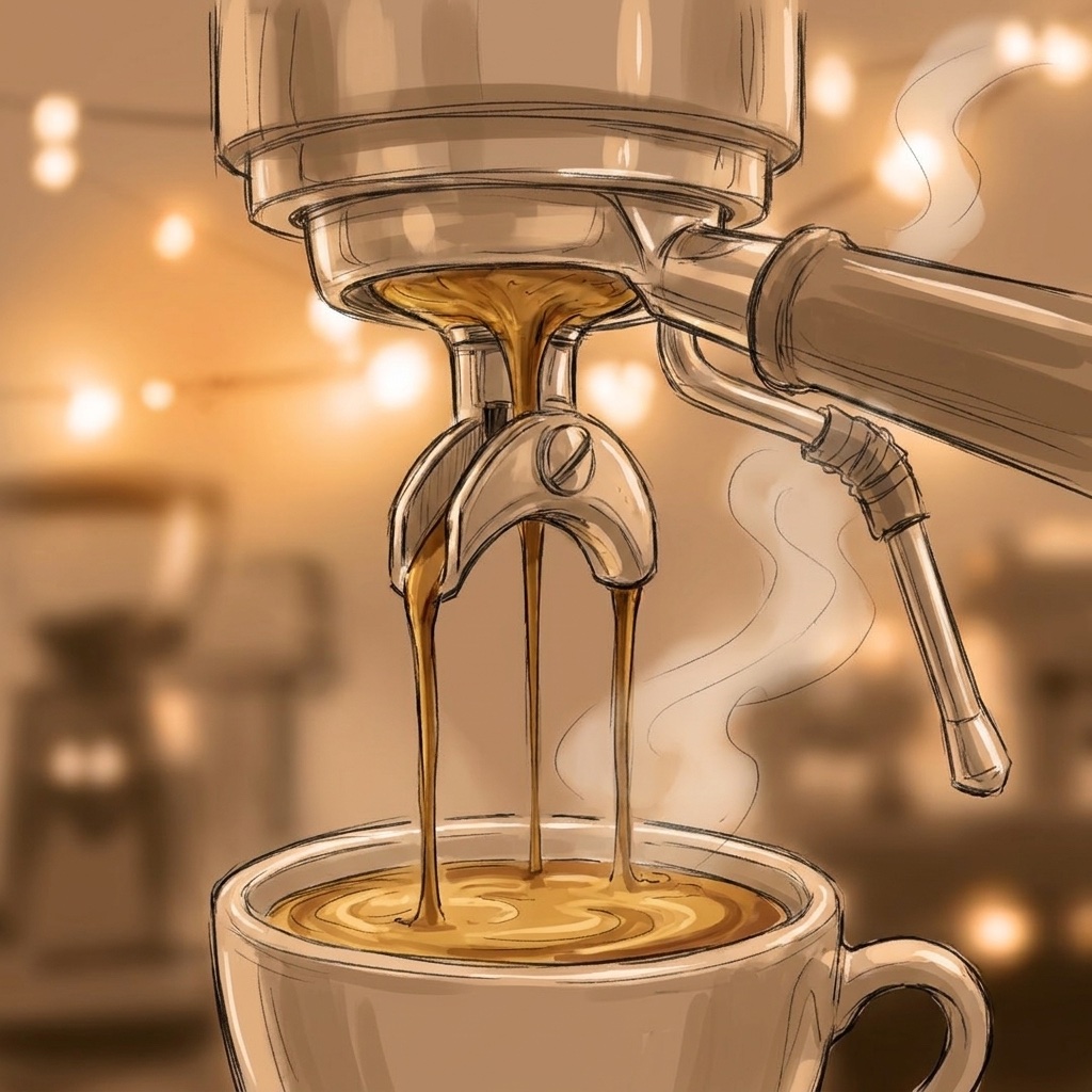 Storyboard sketch: The espresso pull, macro