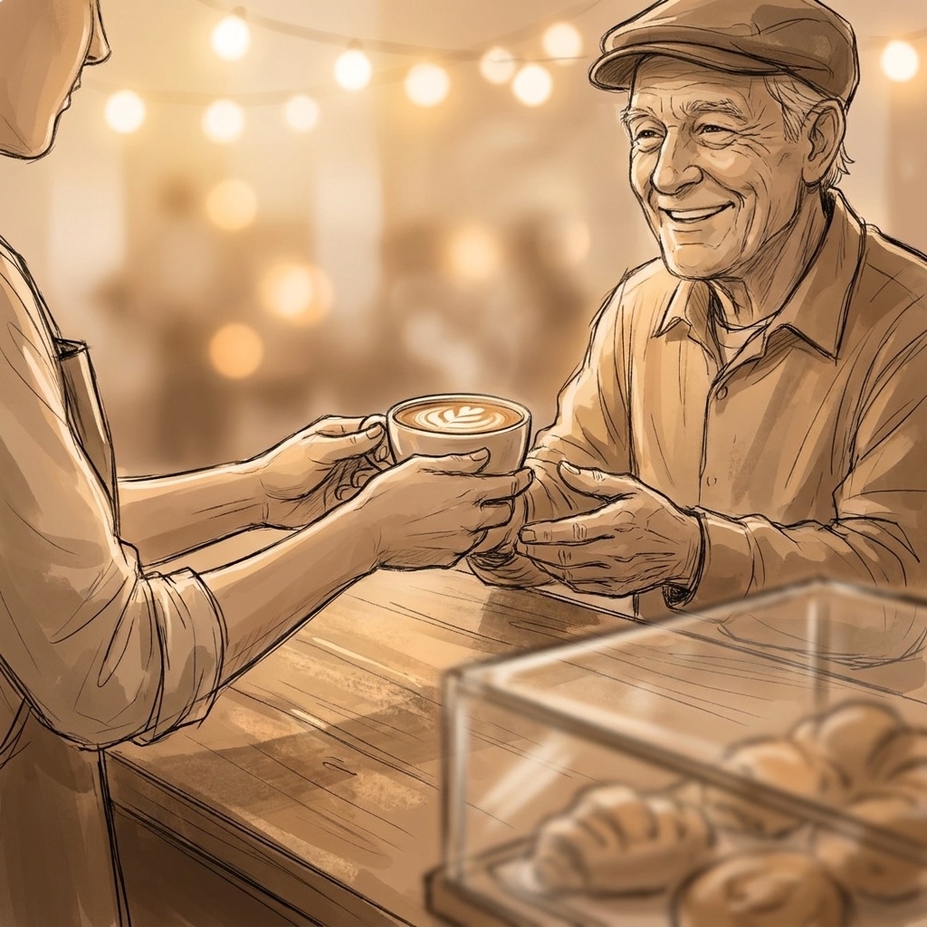 Storyboard sketch: The regular, greeted by name