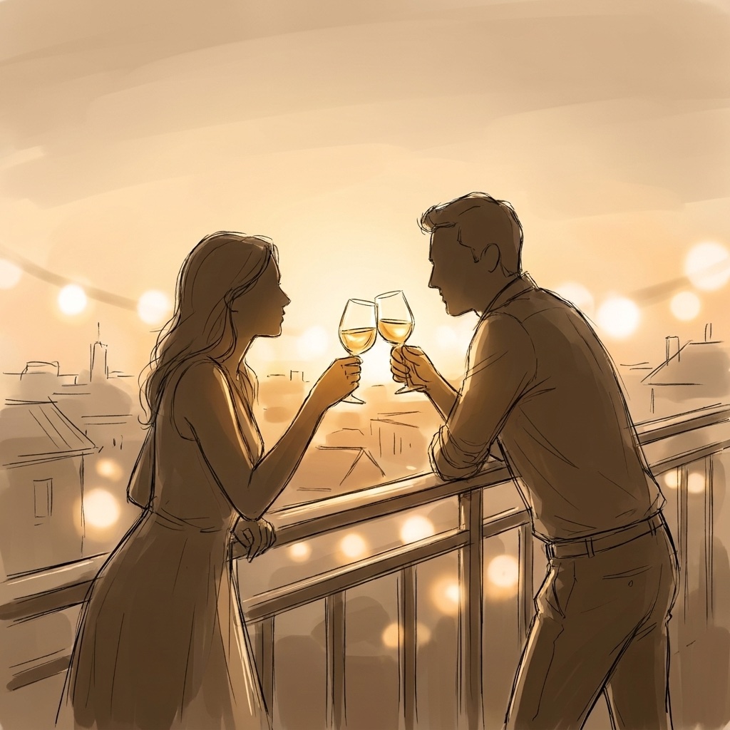 Storyboard sketch: The silhouette pair at the rail